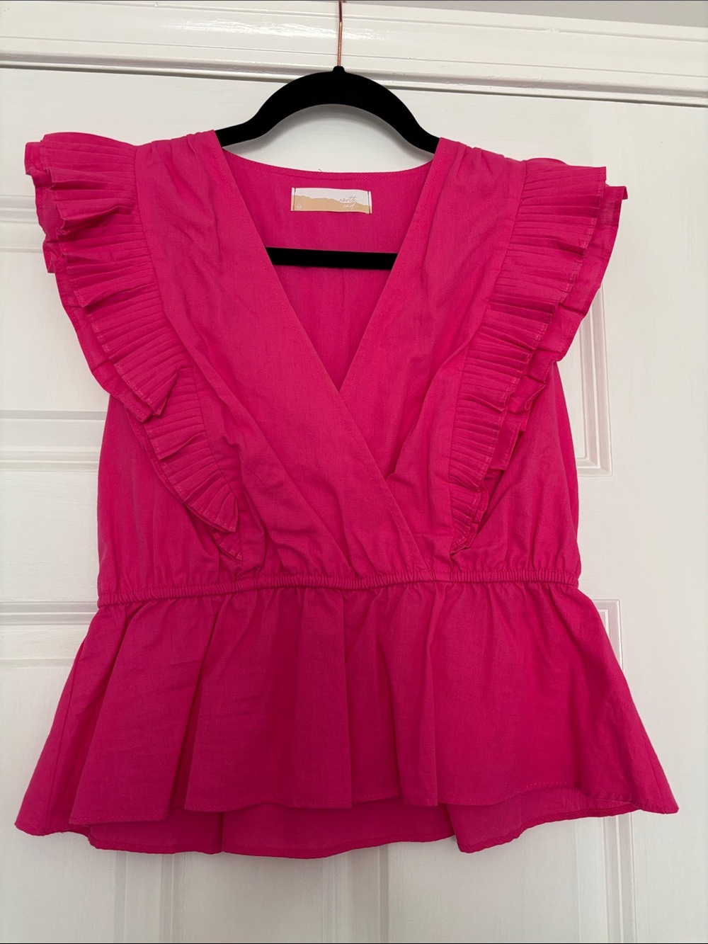 Lizard Thicket Hot Pink Ruffle Peplum Wrap Top